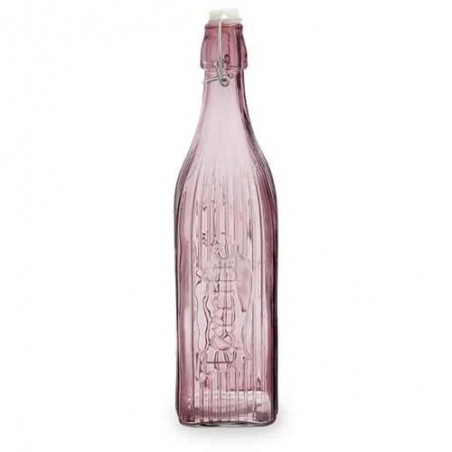 BOTELLA VIDRIO GASEOSA 1L CUADRADA ROSA VIBA