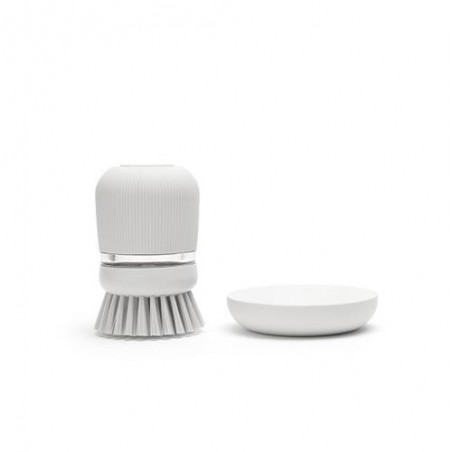 CEPILLO FREGAPLATOS C/DISPENSADOR JABON GRIS CLARO