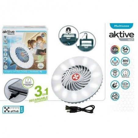 LÁMPARA LED RECARGABLE C/ VENTILADOR Y CARGADOR