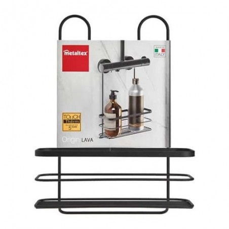 ESTANTE BAÑO CON GANCHO ORIGIN LAVA NEGRO 28x14x38