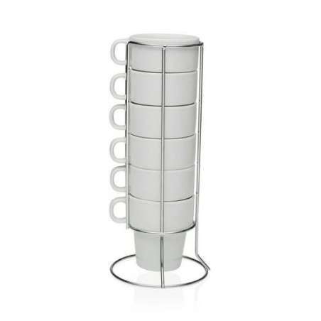 SET 6 TAZAS CAFE C/STAND PORCELANA 150ML 20090596