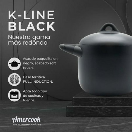 CACEROLA ALTA C/TAPA 20CM 6L K-LINE BLACK KLI0720