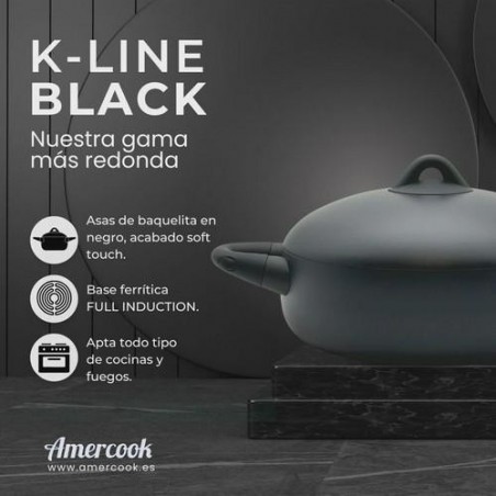 CACEROLA BAJA C/TAPA 28CM 6/7 K-LINE BLACK KLI0628