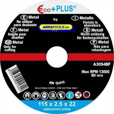 DISCO CORTE ACERO 115X2.5X22.23MM A30S