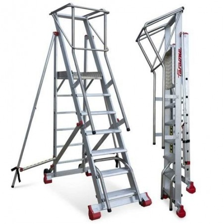 ESCALERA ALMACEN C/PLATAFORMA Y RUEDAS 15PEL 365CM