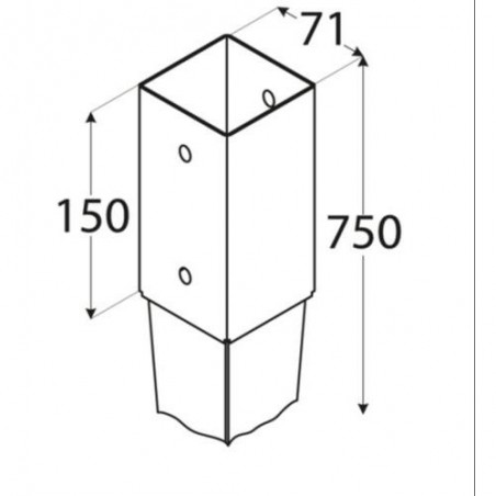ANCLAJE PUNTA PARA POSTES 7X7 CM. 71X750X150 MM.